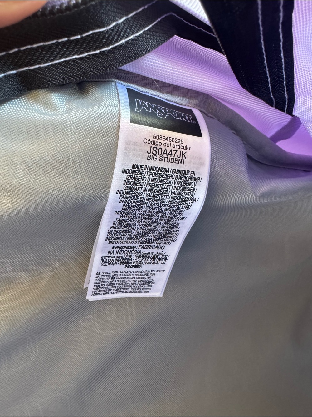 Jansport Lavender Backpack with Navy Logo - Picture 9 of 10